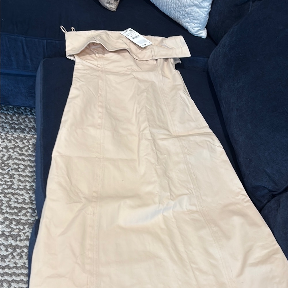 Zara Cream Maxi Pencil dress with Ruffled Detail